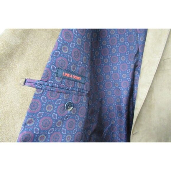 Linea Uomo Lined Blazer Premium Suede Sport Coat Patch Elbow Grandpa Tan Men 50R - Picture 5 of 12